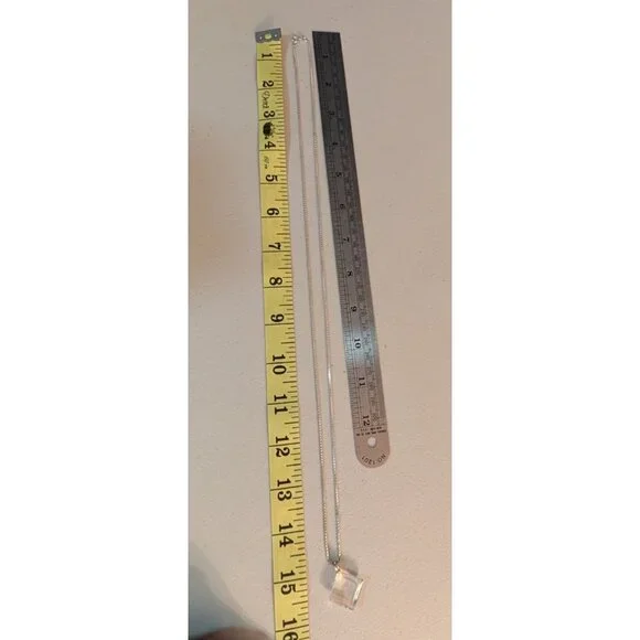 30-Inch Sterling Silver Necklace Square Crystal Pendant Italy 925 10g Elegant - Picture 13 of 15